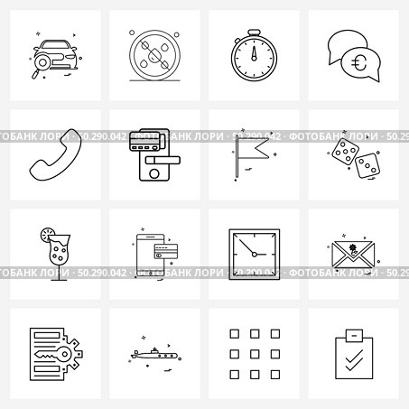 Simple Set of 16 Line Icons such as phone, forum, stopwatch, euro chat, comment Vector Illustration. Стоковая иллюстрация, агентство Ingram Publishing / Фотобанк Лори