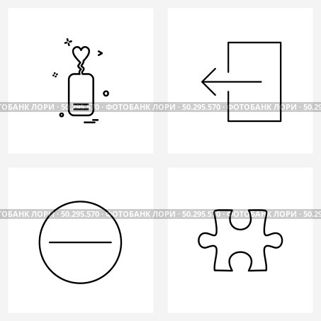 Simple Set of 4 Line Icons such as heart, minus, candle, out, puzzle piece Vector Illustration. Стоковая иллюстрация, агентство Ingram Publishing / Фотобанк Лори