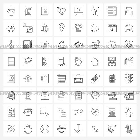 Simple Set of 64 Line Icons such as YouTube, player, book, media, jewel Vector Illustration. Стоковая иллюстрация, агентство Ingram Publishing / Фотобанк Лори