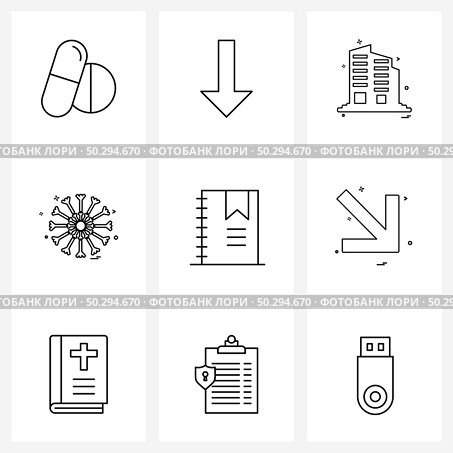Simple Set of 9 Line Icons such as scheduler, education, building, weather, snow Vector Illustration. Стоковая иллюстрация, агентство Ingram Publishing / Фотобанк Лори