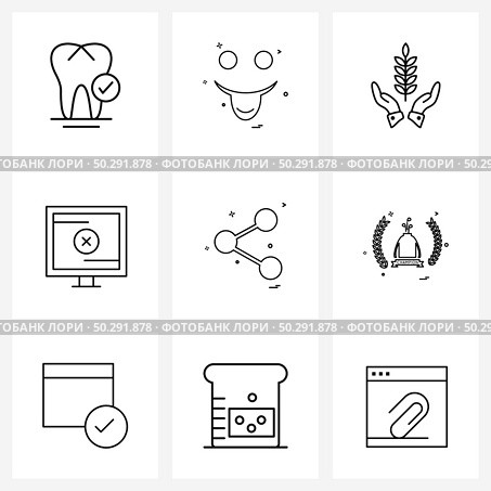 Simple Set of 9 Line Icons such as share, screen, wheat, rejected, computer Vector Illustration. Стоковая иллюстрация, агентство Ingram Publishing / Фотобанк Лори