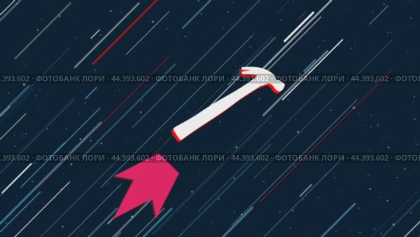 Символ молота летит по Вселенной на реактивном двигателе. Символ в центре дрожит из-за высокой скорости. Плавная закольцованная анимация в формате 4k на темно-синем фоне со звездами. Стоковое видео, видеограф Карпенко Алексей / Фотобанк Лори