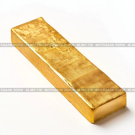 Single gold bar ingot resting on white background. Стоковое AI-изображение, AI-художник Иван Рябоконь / Фотобанк Лори