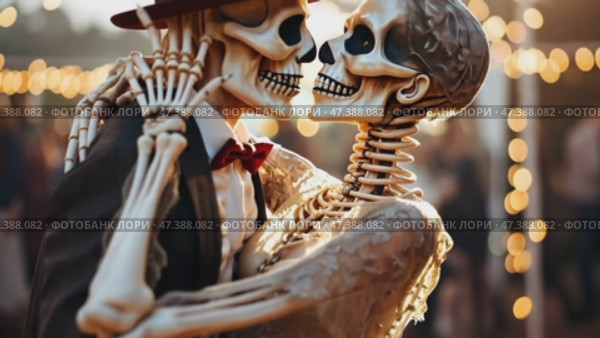 Skeletal figures in wedding dresses. Стоковое AI-видео, аниматор Ирина Старикова / Фотобанк Лори