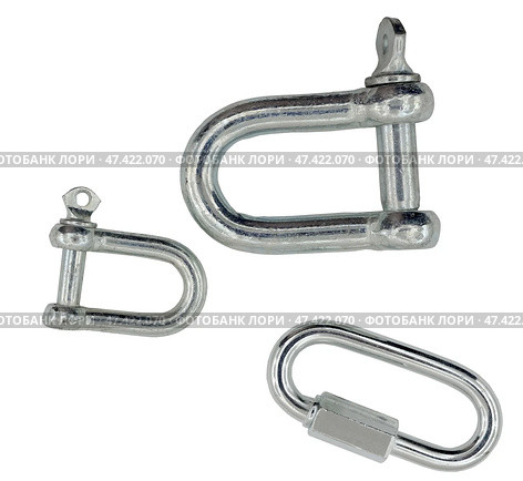 Скоба для якорных цепей из нержавеющей стали с винтовым штифтом. Stainless Steel Anchor Chains Shackles with Screw Pin on a white background. Стоковое фото, фотограф Татьяна Д / Фотобанк Лори