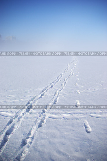 Следы людей на снегу уходящие в даль. Стоковое фото, фотограф Талдыкин Юрий / Фотобанк Лори
