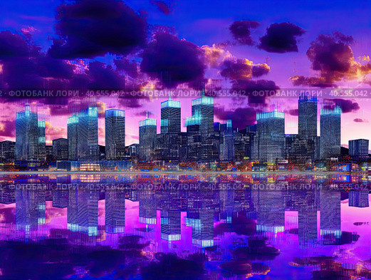 Smart city or digital cityscape IT or Internet of Things cloud computing with hologram. Created by Ai. Стоковое AI-изображение, AI-художник Ярославский Максим / Фотобанк Лори