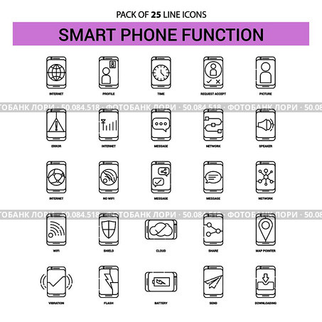 Smart phone functions Line Icon Set - 25 Dashed Outline Style. Стоковая иллюстрация, агентство Ingram Publishing / Фотобанк Лори