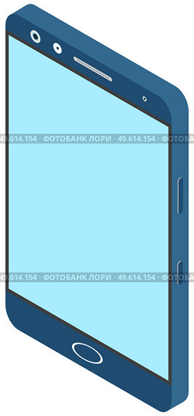 Smartphone grey with blue touchscreen, chatting sms, application for communications template isolated on white. Vertical isometric illustration of mobile phone modern device, smart technology. Smartphone grey with blue touchscreen, chatting sms, application for communications template. Стоковая иллюстрация, агентство Ingram Publishing / Фотобанк Лори