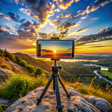 Smartphone Timelapse of Sunrise Over Valley. Generative AI. Стоковое AI-изображение, AI-художник Roman Zavorotny / Фотобанк Лори