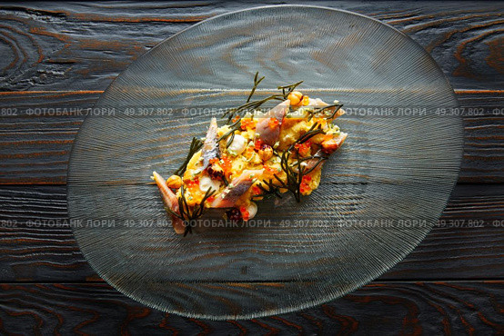 Smoked sardines salad with creamy cheese corn codium and hazelnuts. Стоковое фото, агентство Ingram Publishing / Фотобанк Лори