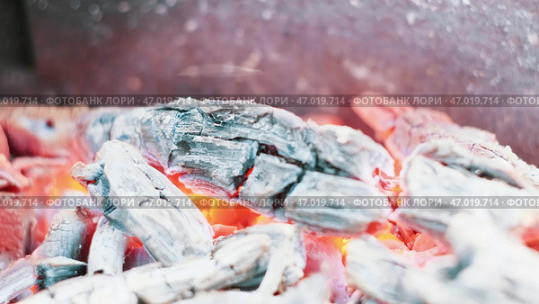 Smoldering hot coals on grill before cooking. Стоковое фото, фотограф David Kashakhi / Фотобанк Лори