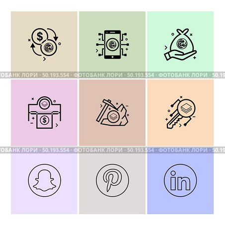 snapchat , pintrest , linkedin , Nexus , nxs , crypto , currency , crypto cuurency , money , exchange , coin , dollar , graph , icon, vector, design,  flat,  collection, style, creative,  icons. Стоковая иллюстрация, агентство Ingram Publishing / Фотобанк Лори