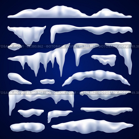 Snow capes and piles winter realistic set on blue background isolated vector illustration. Snow Capes And Piles Winter Set. Стоковая иллюстрация, агентство Ingram Publishing / Фотобанк Лори