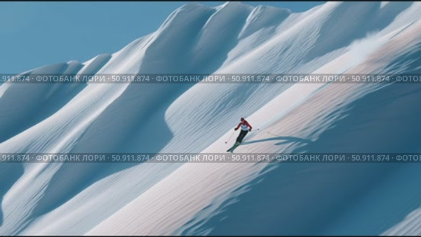 Snowboarder navigates pristine snow-covered mountains in a breathtaking winter landscape. Стоковое AI-видео, аниматор Сергей Толмачёв / Фотобанк Лори