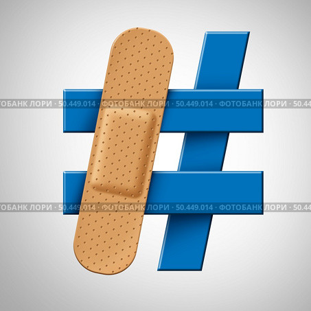 Social Media Fix and Hashtag commentary Issues as a concept for microblogging problem or fixing internet communication as a broken blogging hyperlink symbol for content sharing in a 3D illustration style. Стоковое фото, агентство Ingram Publishing / Фотобанк Лори