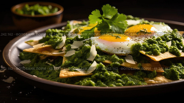 soft green chilaquiles ai generated. Стоковое AI-изображение, AI-художник Vectorwin / Фотобанк Лори