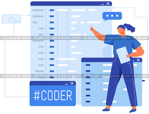 Software engineers working with computer program creation. Web design and development, programming and coding website or app. Programmer, developer, HTML, PHP, JS, CSS, Java Script, languages. Software engineers working with computer program creation, programming, web design and coding. Стоковая иллюстрация, агентство Ingram Publishing / Фотобанк Лори