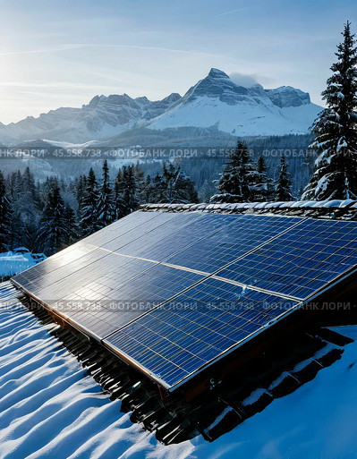 Solar monocrystalline battery on the roof of a private house in the countryside. Use of solar energy. Стоковое AI-изображение, AI-художник Сергей Елизарьев / Фотобанк Лори