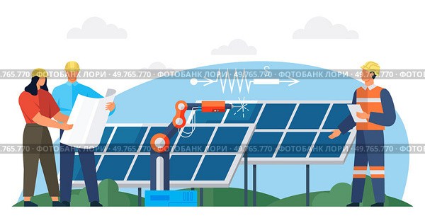 Solar panel vector illustration. The use solar panels contributes to environmental sustainability Photovoltaic technology enables efficient conversion sunlight into electrical power Sustainable energy. Solar panel. Solar energy is eco friendly alternative to traditional power sources. Стоковая иллюстрация, агентство Ingram Publishing / Фотобанк Лори