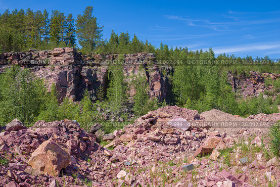 Солнечный июньский день в старом кварцитовом карьере. Карелия. Стоковое фото, фотограф Виктор Карасев / Фотобанк Лори