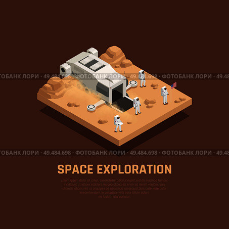 Space exploration composition with outer space and astronauts symbols isometric vector illustration. Стоковая иллюстрация, агентство Ingram Publishing / Фотобанк Лори