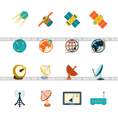 Spacecraft solar panels power satellite navigation global position system technology pictograms collection flat abstract isolated vector illustration. Стоковая иллюстрация, агентство Ingram Publishing / Фотобанк Лори