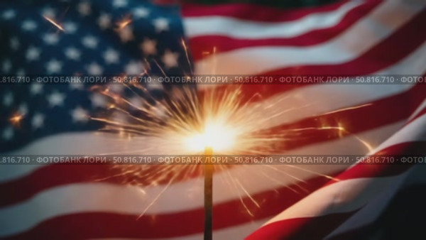 Sparklers and american Flag. Independence day USA . Celebration 4th of July - Patriotic Holiday. Стоковое AI-видео, аниматор Sergey Grishin / Фотобанк Лори