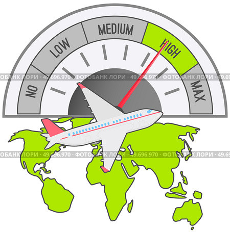 Speedometer and plane flying in sky. Speedometer and plane in sky. Tachometer with arrow and sectors, travel speed between continents, migration. Speedo with scales measuring instrument in airplane. Speedometer and plane in sky. Tachometer with arrow and sectors, travel speed between continents. Стоковая иллюстрация, агентство Ingram Publishing / Фотобанк Лори