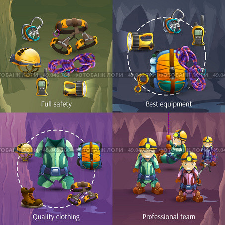 Speleology 4 3d icons square  banner. Speleologists team cave surveying in protective clothing 4 3d icons square composition banner abstract vector isolated illustration. Стоковая иллюстрация, агентство Ingram Publishing / Фотобанк Лори