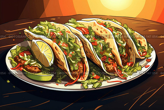 Spicy Delicious taco food. Generate Ai. Стоковое AI-изображение, AI-художник Иван Рябоконь / Фотобанк Лори
