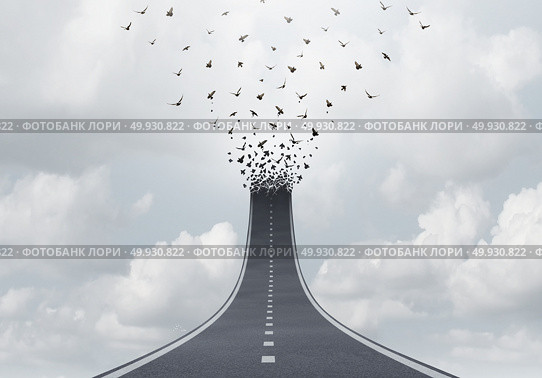 Spiritual journey as a highway to heaven faith concept or spirituality salvation freedom symbol as a road transforming into flying birds with 3D illustration elements. Стоковое фото, агентство Ingram Publishing / Фотобанк Лори