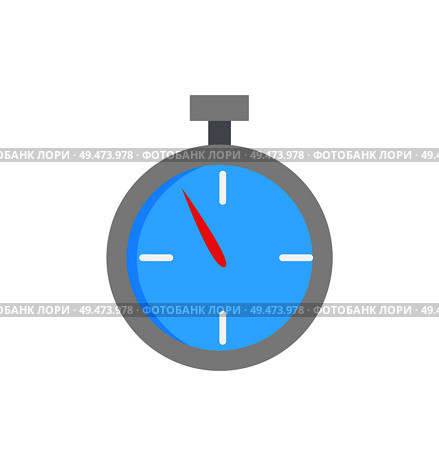 Sport stopwatch, isolated cartoon vector icon. Round small tool with red arrow and white dividing on blue clock face, with button to note time badge. Sport Stopwatch, Isolated Cartoon Vector Icon. Стоковая иллюстрация, агентство Ingram Publishing / Фотобанк Лори