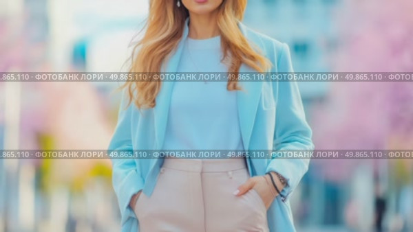 Spring Pastel: Woman in Light Blue Blazer. Стоковое AI-видео, аниматор Данила Большаков / Фотобанк Лори