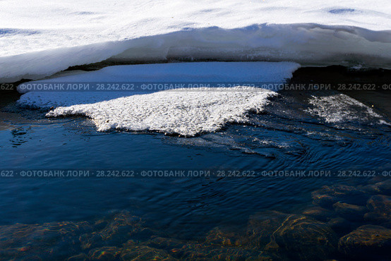 Spring thawed patch in the ice of the river on a sunny day. Стоковое фото, фотограф Евгений Харитонов / Фотобанк Лори