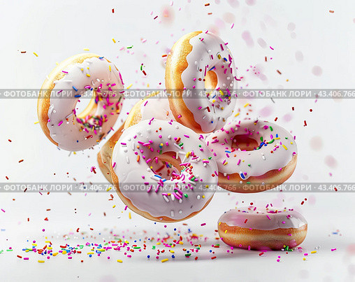 Sprinkle Donuts on White Background. Стоковое AI-изображение, AI-художник Ярославский Максим / Фотобанк Лори