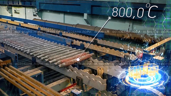 Stack of steel round bar - iron metal rail lines material for industry construction in warehouse. Стоковая иллюстрация, иллюстратор David Kashakhi / Фотобанк Лори