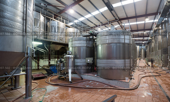 Stainless cisterns with fermenting wine in fabric. Стоковое фото, фотограф Яков Филимонов / Фотобанк Лори