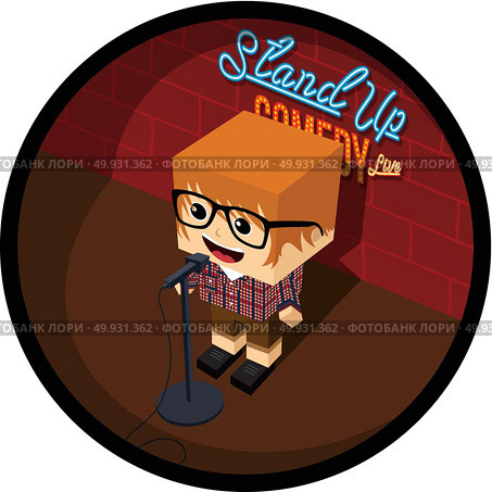 stand up comedy comic guy on stage. stand up comedy comic guy vector art illustration. Стоковая иллюстрация, агентство Ingram Publishing / Фотобанк Лори