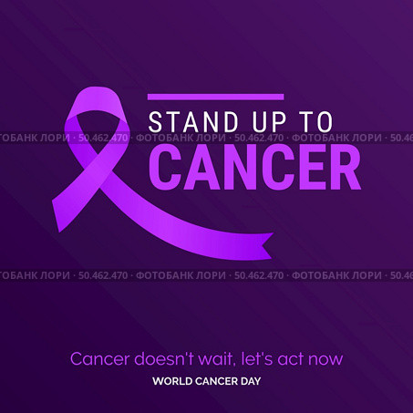 Stand up to cancer Ribbon Typography. Cancer Doesn’t wait. let’s act now - World Cancer Day. Стоковая иллюстрация, агентство Ingram Publishing / Фотобанк Лори