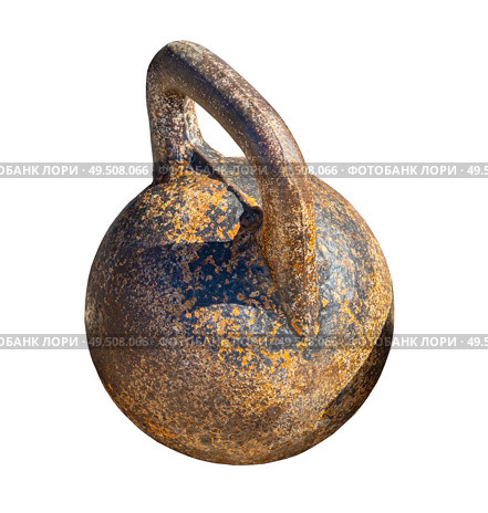 Старая спортивная гиря на белом фоне. Old sporting kettlebell isolated on white background. Стоковое фото, фотограф Татьяна Д / Фотобанк Лори
