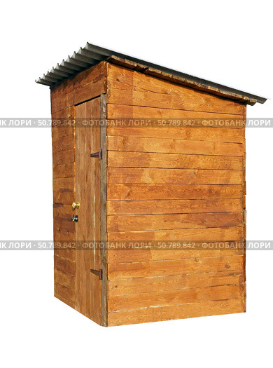 Старый деревянный туалет в деревенском стиле на белом фоне. Rustic old wooden toilet on a white background. Стоковое фото, фотограф Татьяна Д / Фотобанк Лори