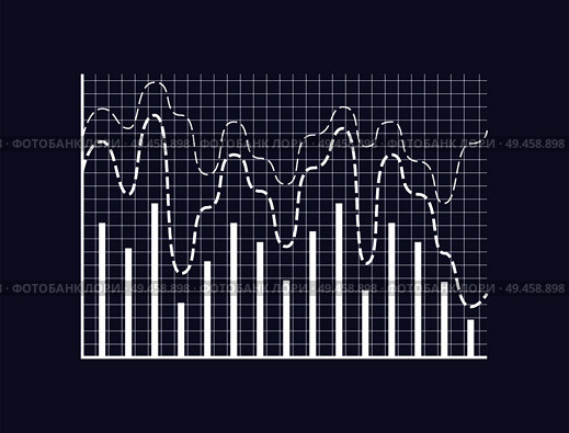 Statistical bars and dotted curves on coordinate system and checkered field. Combined graphic for business presentation isolated vector illustration.. Statistical Bars and Dotted Curves on Coordinates. Стоковая иллюстрация, агентство Ingram Publishing / Фотобанк Лори