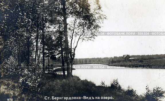 Ст.Бернгардовка - Вид на озеро, открытка 1914 года (без реставрации) Стоковое фото, фотограф Светлана Лебедева / Фотобанк Лори