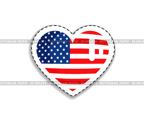 Sticker in form of heart having flag of United States of America as background, badge symbolizing nationality, unity of nation vector illustration. Sticker in Form of Heart Vector Illustration. Стоковая иллюстрация, агентство Ingram Publishing / Фотобанк Лори