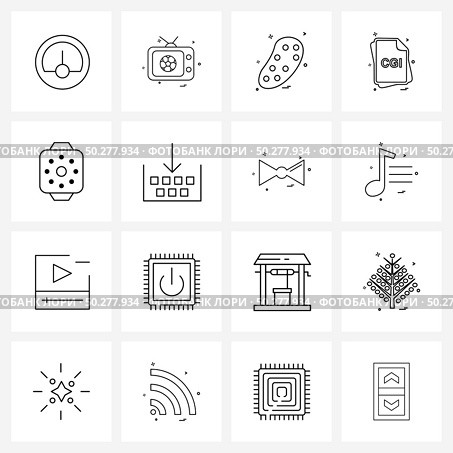 Stock Vector Icon Set of 16 Line Symbols for sun, smart watch, bacteria, chi, file type Vector Illustration. Стоковая иллюстрация, агентство Ingram Publishing / Фотобанк Лори