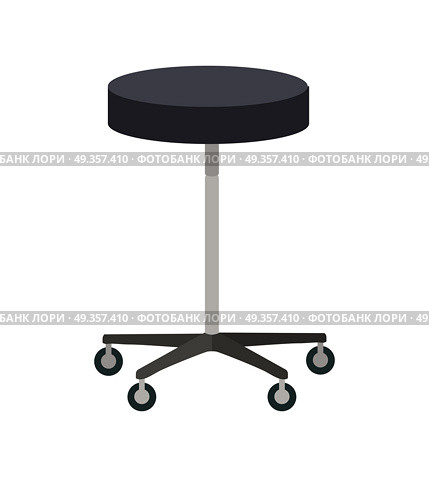 Stool on Wheels Vector Illustration In Flat Design. Stool on wheels vector. Flat design. Simple round chair with four wheels. Traditional furniture for clinic, bar, hairdresser, shop, office. Isolated on white background. Стоковое фото, агентство Ingram Publishing / Фотобанк Лори