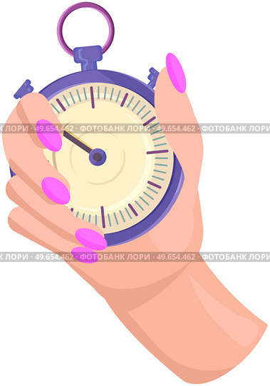 Stopwatch, chronometer, measuring device. Hand held, electronic, mechanical measuring instrument. Hand round clock with arrows. Equipment for racing, sports, business deadline, scientific survey. Stopwatch, chronometer, measuring device. Hand round clock with arrows, equipment for measurement. Стоковая иллюстрация, агентство Ingram Publishing / Фотобанк Лори