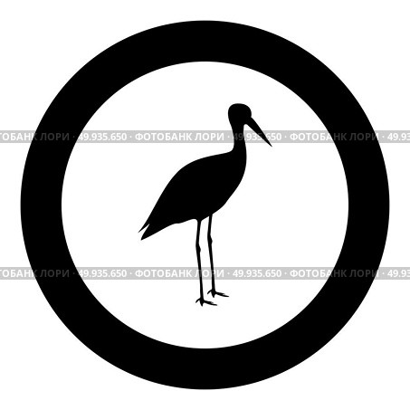 Stork ciconia icon black color in circle round vector illustration. Стоковая иллюстрация, агентство Ingram Publishing / Фотобанк Лори