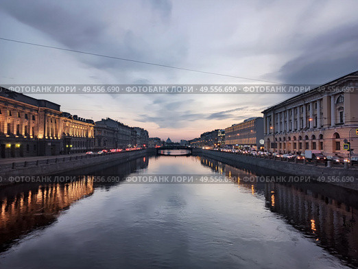 St.Petersburg. Fontanka river in Saint Petersburg, Russia. View from Lomonosov bridge. Beautiful city evening landscape. Стоковое фото, агентство Ingram Publishing / Фотобанк Лори